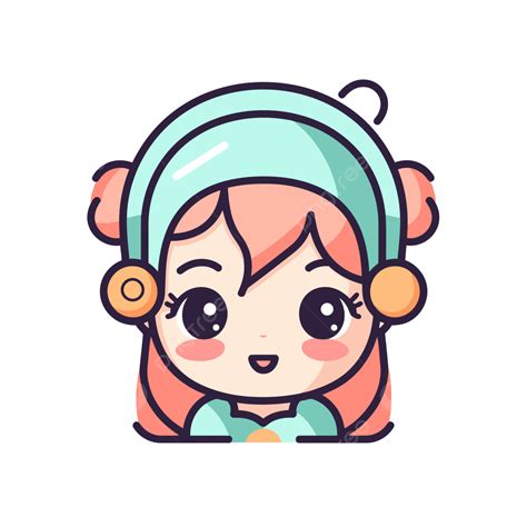 Girl Earphone Cartoon Icon Vector Chibi Lineal Icon Flat Icon Png