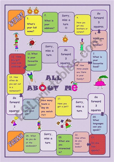 All About Me Board Game Esl Worksheet By Szilvi