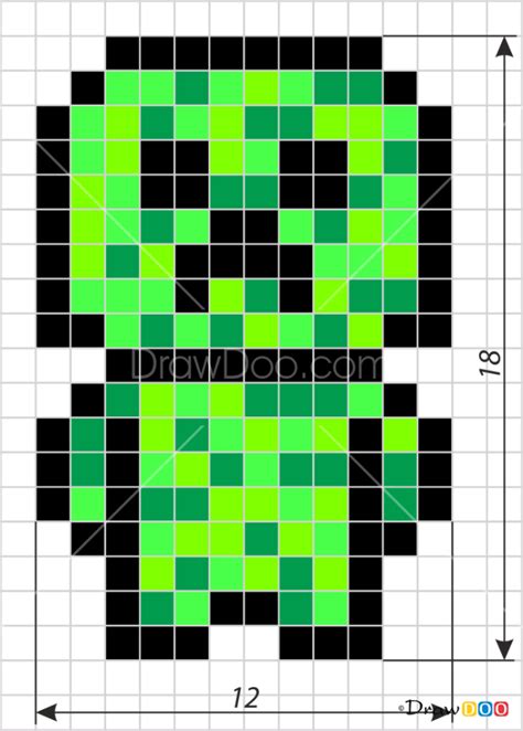 How To Draw Creeper Chibi Pixel Minecraft