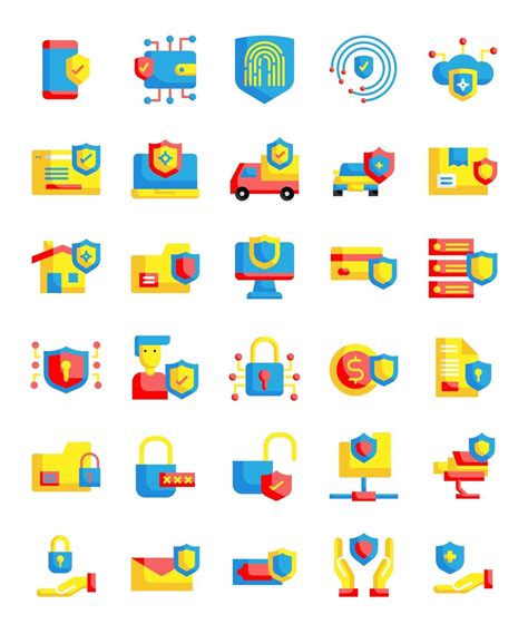 Set Of 30 Protection And Security Flat Style Icons 2400023 Vector Art