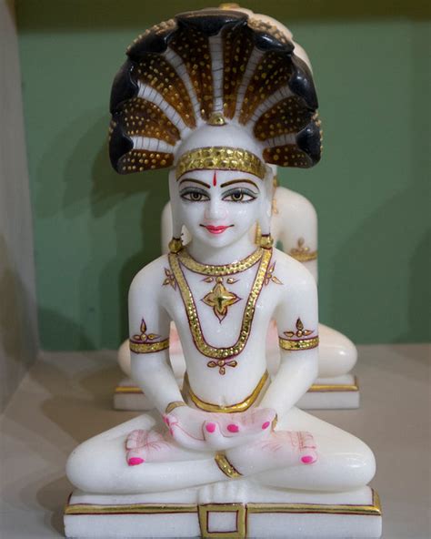 Lord Parshwanath 9 Inches White Marble Statue Handicraft Bazaar