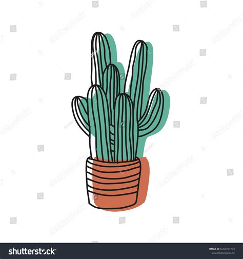 Minimalist Vector Drawing Cactus Striped Pot Stock Vector Royalty Free