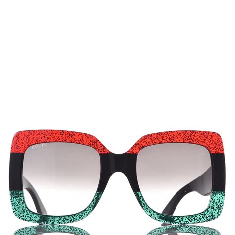 Gucci Square Frame Gg0083s Sunglasses Glitter Red Black Green 334007