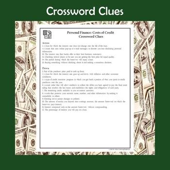 Maybe you would like to learn more about one of these? Personal Finance Costs of Credit Crossword Puzzle | TpT