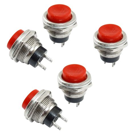 5 Pcs Spdt Red Round Momentary Push Button Switch 3a 125n 15a 250vac