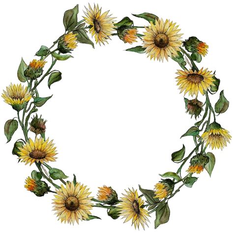 Watercolor Sunflowers Wreath Premium Vector
