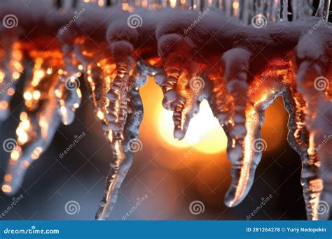 Icicles in the Ice Cave, Close-up Macro Photo. Generated AI Stock