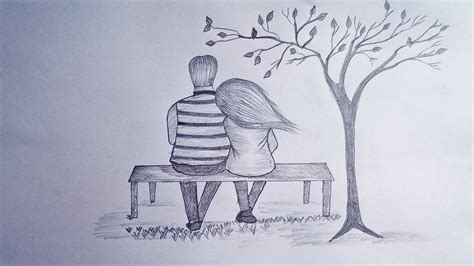 How To Draw A Couple Sitting Under A Tree Pencil Sketch Youtube