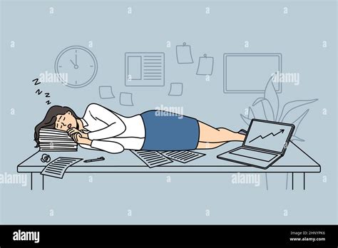Tiredness And Exhaustion Concept Young Woman Cartoon Character Lying