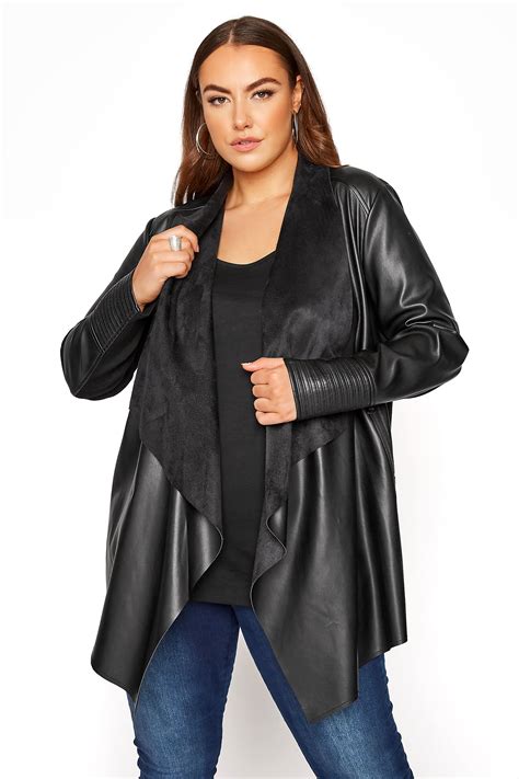 Plus Size Black Waterfall Faux Leather Jacket Yours Clothing