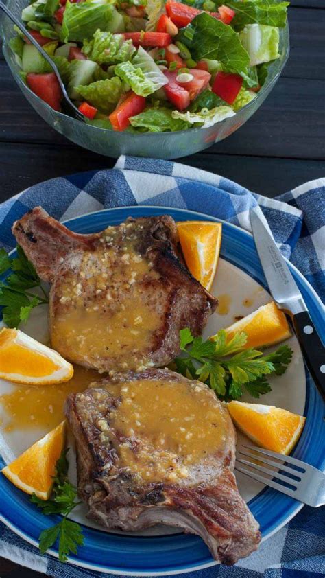Sprinkle salt and pepper over pork; Orange Glazed Pork Chops Recipe | Recipe | Glazed pork chops, Pork chop recipes, Healthy prawn ...