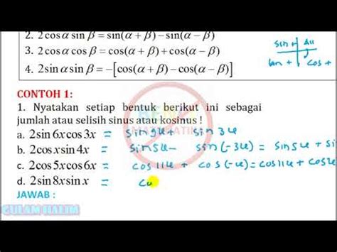 Cara Menggunakan Rumus Trigonometri Perkalian Sinus Cosinus Contoh