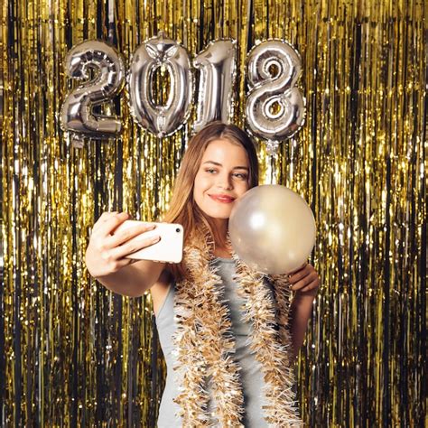 Free Photo Girl Taking Selfie On New Year Party