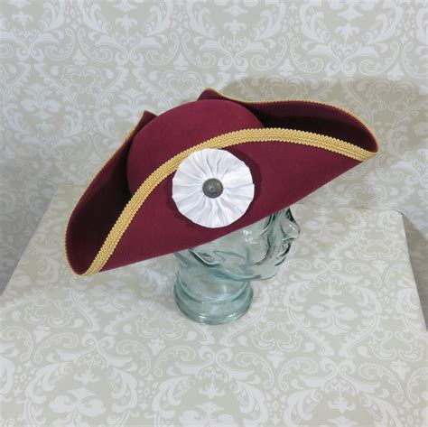 Captain Hook Hat Burgundy Hat Classic Pirate Hat With Gold Etsy