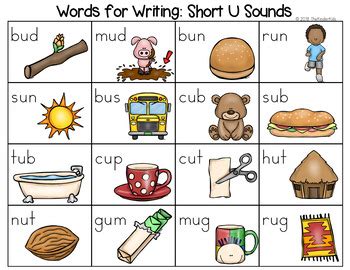 Children may dictate picture labels to the teacher/aide or mak e attempts to write their own. Short U Word List - Writing Center by The Kinder Kids | TpT