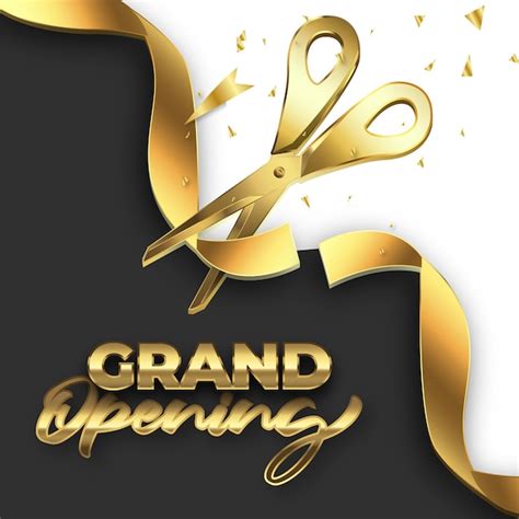 Premium Vector Grand Opening Card With Ribbon And Scissors Background