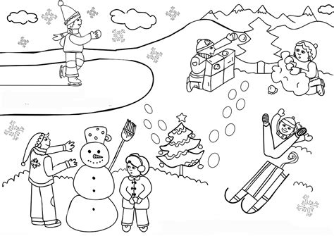 Planse De Colorat Cu Copii Care Se Joaca Iarna Desene De Colorat My