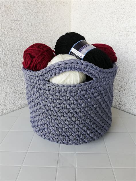 Basket Crocheted From Rope Yarn Wool Basket Shopper Etsy