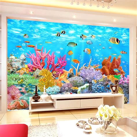 Custom 3d Mural Wall Paper Coral Seabed World Background Wall Murales
