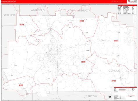 Gordon County Ga Zip Code Wall Map Red Line Style By Marketmaps Mapsales