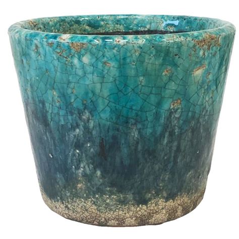 Ixe Pot De Fleur En Céramique Bleus Turquoise Et Marine Effet Email