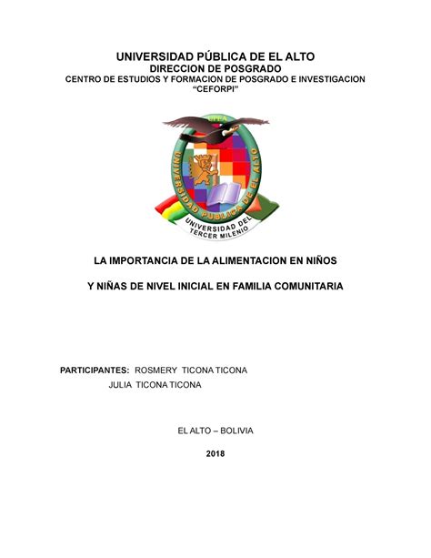 Monografia Alimentos Nivel Inicial Universidad PÚblica De El Alto