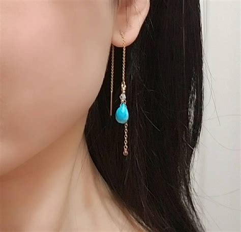Real Turquoise Earrings Swarovski Crystal Earrings Etsy
