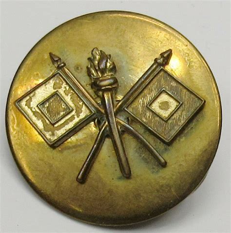 Vintage Signal Corps Disc Lapel Pin Us Military Flags And Torch Brass D