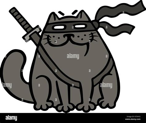 Cartoon Fat Ninja Katze In Eine Maske Und Ein Schwert Lustig Cool