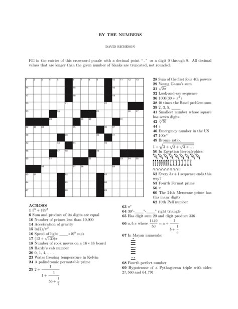 A Numerical Crossword Puzzle David Richeson Division By Zero