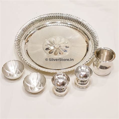 Silver Pooja Thali Set 925 Silver Pack Of 6 10 Inches Size