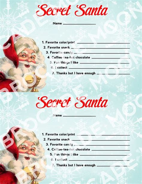 Secret Santa Questionnaire Invitation Form T Ideas Digital