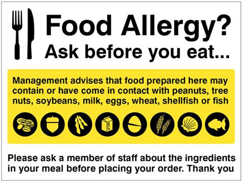 Food Allergy Notice Uk Warning Safety Signs