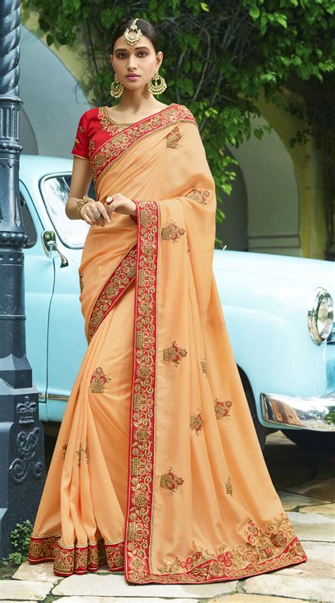 Orange Silk Designer Blouse Saree For Wedding Wear Ek20162