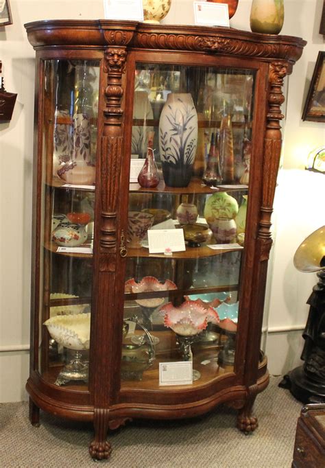 Antique Oak Curved Glass China Cabinet With Claw Feet Antique Poster