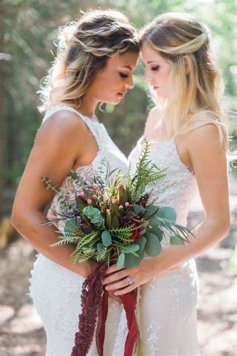 Woodsy Bohemian Summer Wedding Ideas In Maine Lesbian Bride Lesbian Wedding Wedding Picture