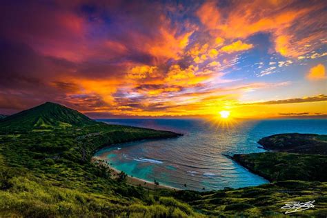 Aluminumcanvas Fine Art Print Of Beautiful Hawaiian Sunrise Over