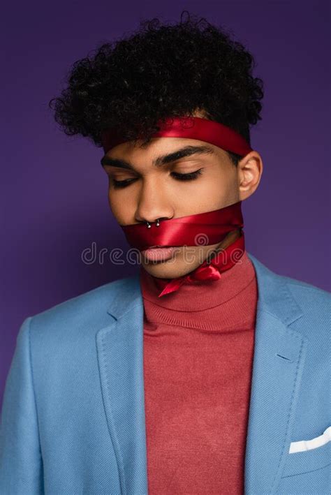 Young African American Man On Purple Stock Image Image Of Clothing