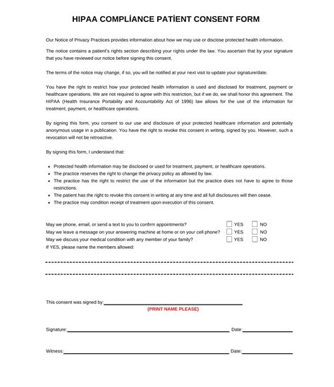 Hipaa Consent Form Template Printable Hipaa Compliance Patient Consent