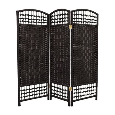 Oriental Furniture Fiber Weave 3 Panel Black Woven Fiber Folding Indoor