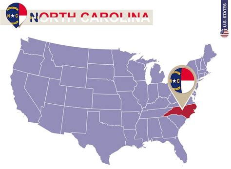 Estado Da Carolina Do Norte No Mapa Dos Eua Bandeira E Mapa Da