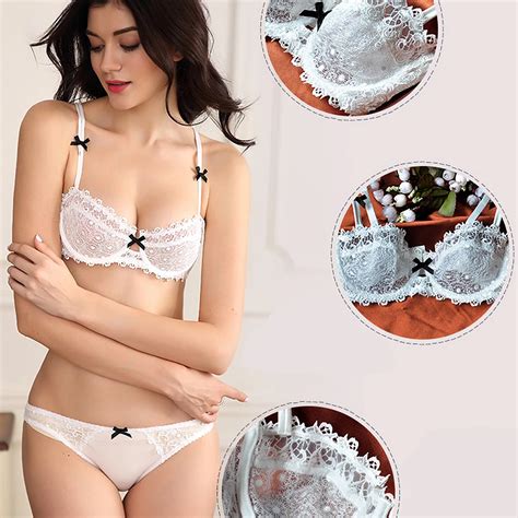 White Bra And Brief Sets Women Sexy Lace Bralette Bow Print Unlined Girl
