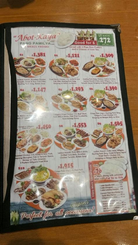 Menu At Giligan S Restaurant Vista Mall San Fernando San Fernando