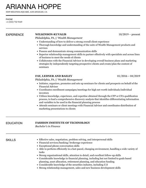 Wealth Management Resume Shiftswhen4