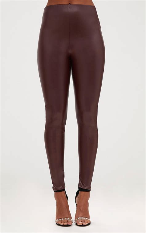 Burgundy Faux Leather Skinny Pants Prettylittlething Ca