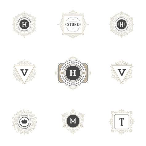 Royal Logos Design Templates Set Flourish Calligraphic Elegant