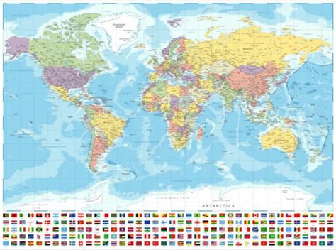 LAMINATED MAP OF THE WORLD POSTER GIANT SIZE 120X90cm FLAGS WALL