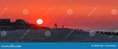 Sunrise Over The Beach And Houses Of Fire Island New York Stock Image