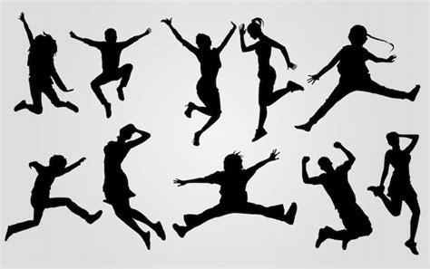 Premium Vector Happy Jumping People Silhouettes Silhouette Group Of