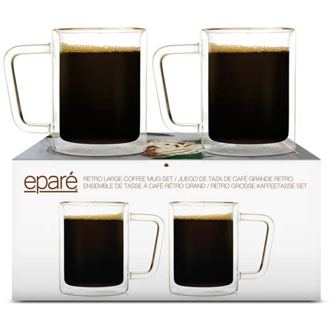 eparé retro large coffee mug set 16 oz insulated mugs double walled glass coffee mugs